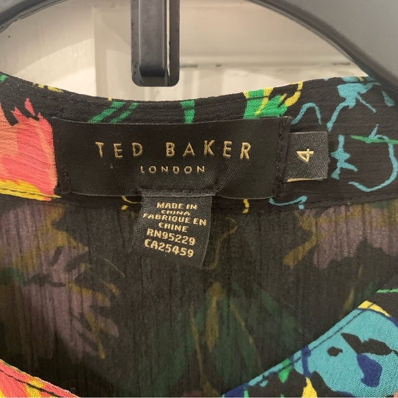 TED BAKER Abstract Floral Print Carita Ruffle Semi Sheer Shirt Blouse Top Sz 4 - Picture 6 of 11